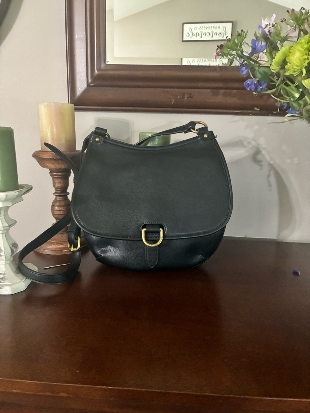 Frye Classic Black Leather Saddle Crossbody Bag